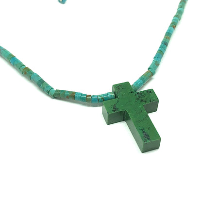 Jewelry used - Sterling Silver Turquoise Tube Bead Block Cross  Pendant Necklace