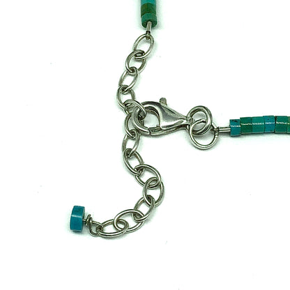 Faith Jewelry used - Sterling Silver Turquoise Tube Bead Block Cross Necklace
