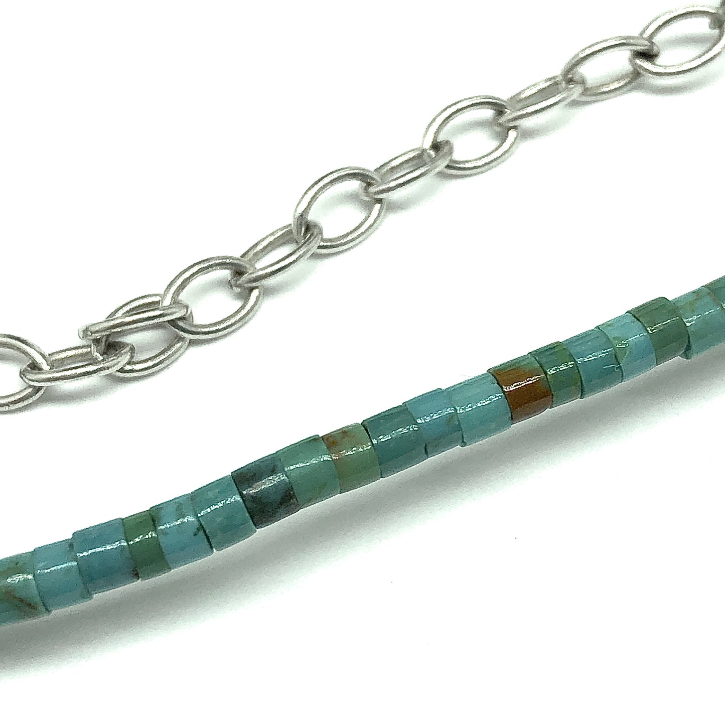Faith Jewelry used - Sterling Silver Turquoise Tube Bead Block Cross Necklace