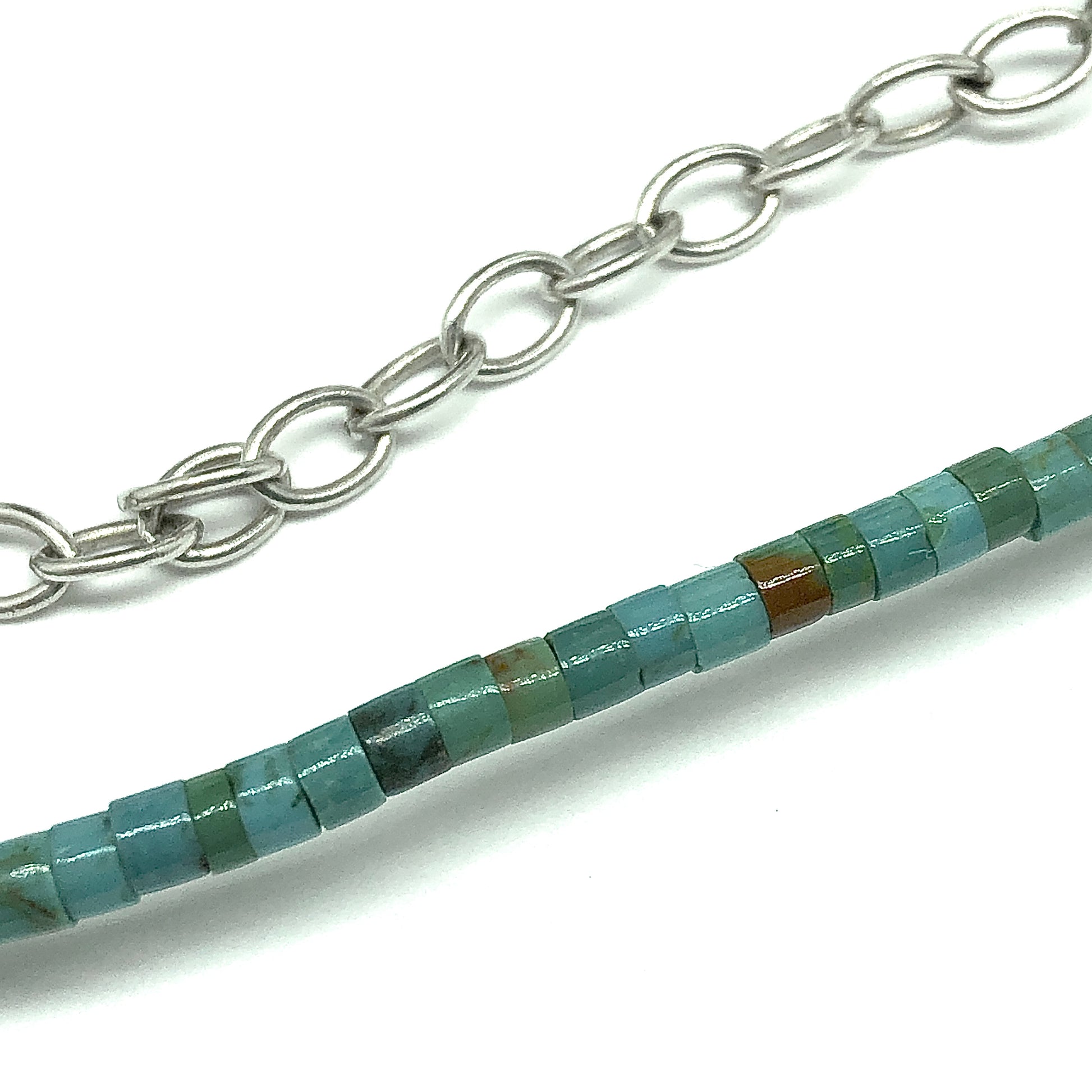 Faith Jewelry used - Sterling Silver Turquoise Tube Bead Block Cross Necklace