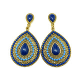 Fashion Jewelry - Womens used Gold Dark Blue Beaded Teardrop Dangle Earrings