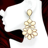 Fashion Jewelry - Womens used Big Stylish Gold Creamy Ivory Color Stone Dangle Earrings