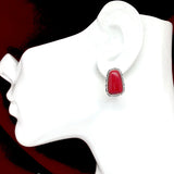Earrings Womens used Silver Bali Style Lipstick Red Stone Omega Back Drop Earrings
