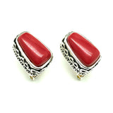 Earrings Womens used Silver Bali Style Lipstick Red Stone Drop Earrings