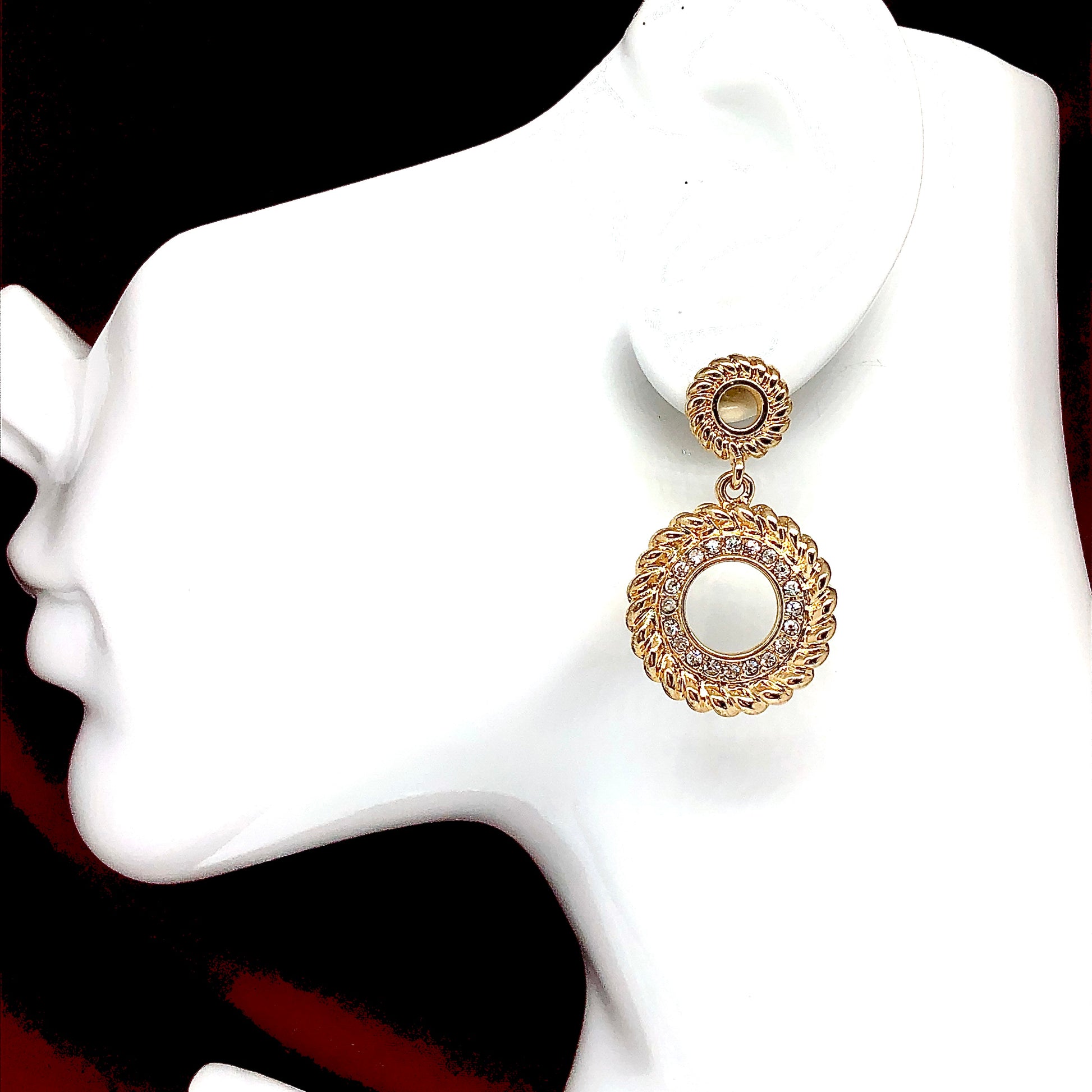 Blingschlingers - Glistening Gold Cz Double Circle Drop Earrings