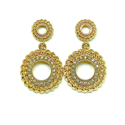 Fancy Gold Sparkling cz Halo Circle Style Dangle Earrings