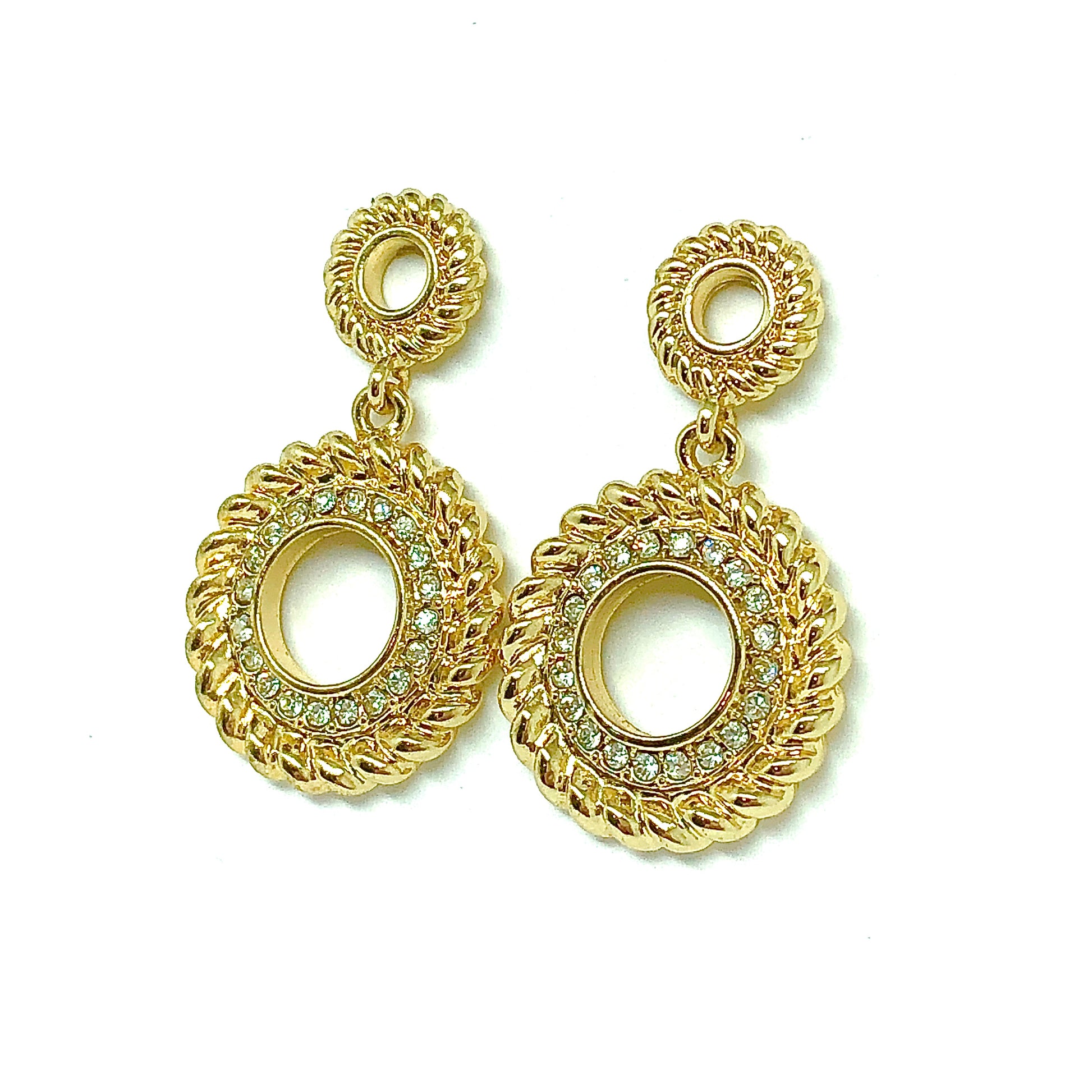 Fancy Gold Sparkling cz Halo Circle Style Dangle Earrings - Blingschlingers