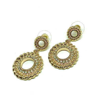 Fancy Gold Sparkling cz Halo Circle Style Dangle Earrings