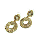 Tractor Tires - Glistening Gold & Cz Double Halo Dangle Earrings