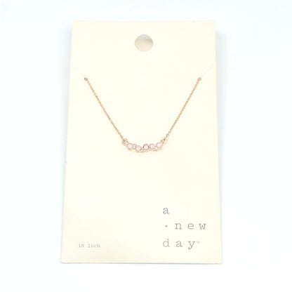 Fashion Jewelry - Womens Dainty Rose Gold Tone Pink Bubbly Cluster Station Necklace