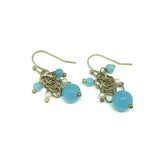 Earrings Womens used Bronze Light Blue & Pearl Short Drop Beaded Dangle Earrings - USA website
