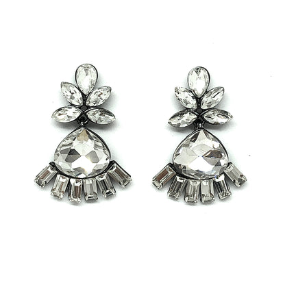 Fancy Mirrored White Crystal Glamourizing Dangle Earrings