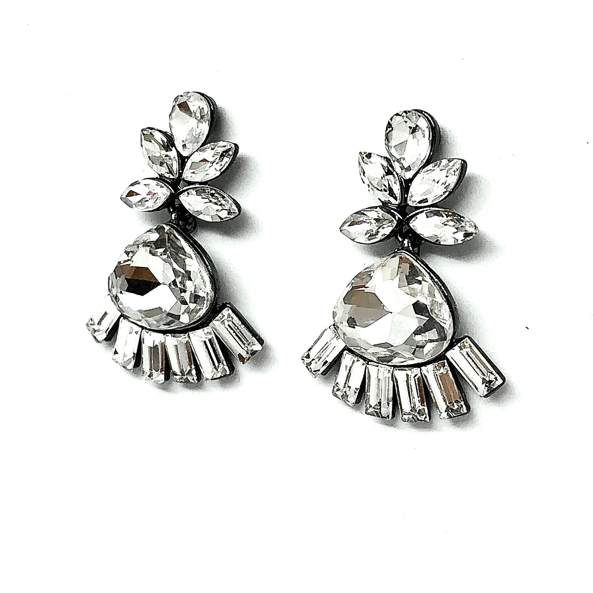 Discount Used Jewelry | Julia Earrings - Mirrored White Rhinestone Crystal Fancy Dangle Earrings online at Blingschlingers