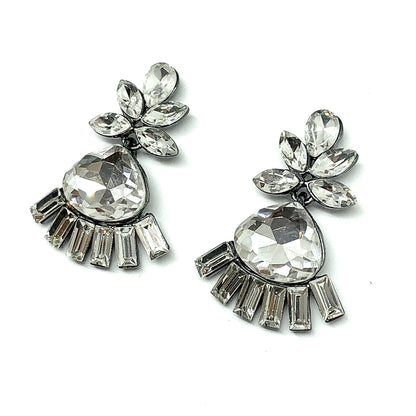 Blingschlingers - Metallic Black Mirrored White Crystal Drop Earrings