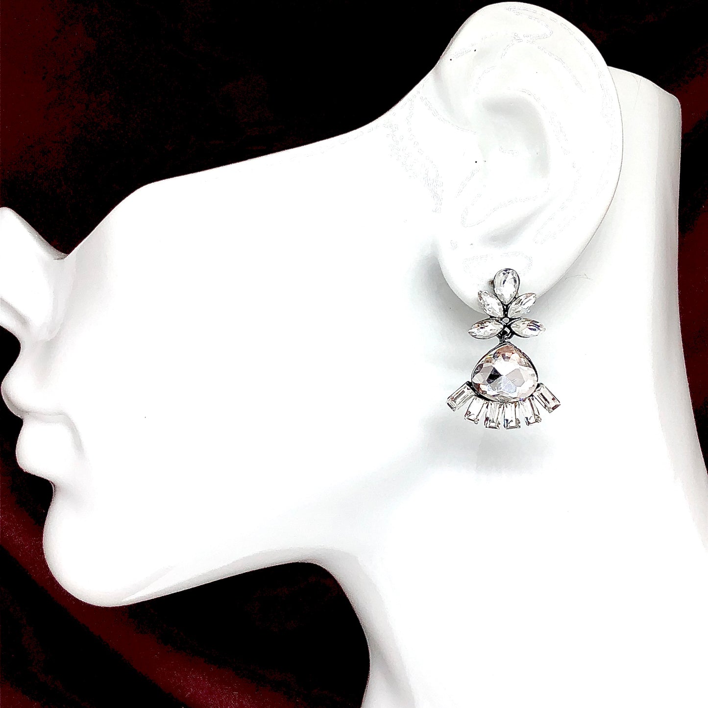 Blingschlingers - Fancy Mirrored White Crystal Glamourizing Dangle Earrings