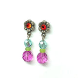 Earrings - Pre-owned Portman Petunia Flower Design Pink Blue Bead Dangling Earrings