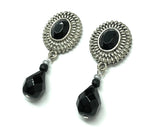 Estate Jewelry | Silver Oval Design Black Drop Earrings