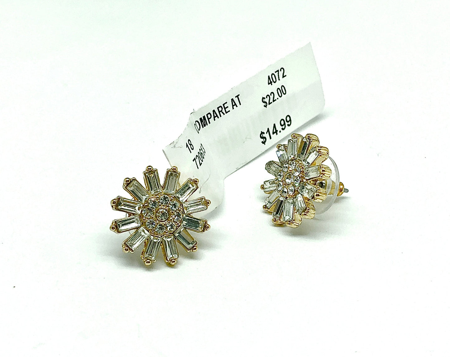 Estate Jewelry | Shining White Crystal in Golden Daisy Flower Design Earrings | TJMAXX