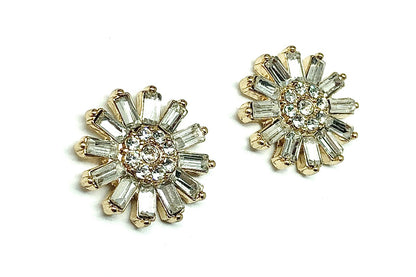 Estate TJMAXX Jewelry | Shining White Crystal in Golden Daisy Flower Design Earrings