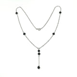 Jewelry - Womens Fancy 15.25" Sterling Silver Black Bead Station Y Chain Necklace