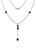 Jewelry - Womens Fancy 15.25" Sterling Silver Black Stone Station Y Chain Necklace