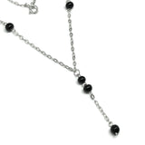 Jewelry - Womens Fancy 15.25" Sterling Silver Black Bead Station Y Chain Necklace