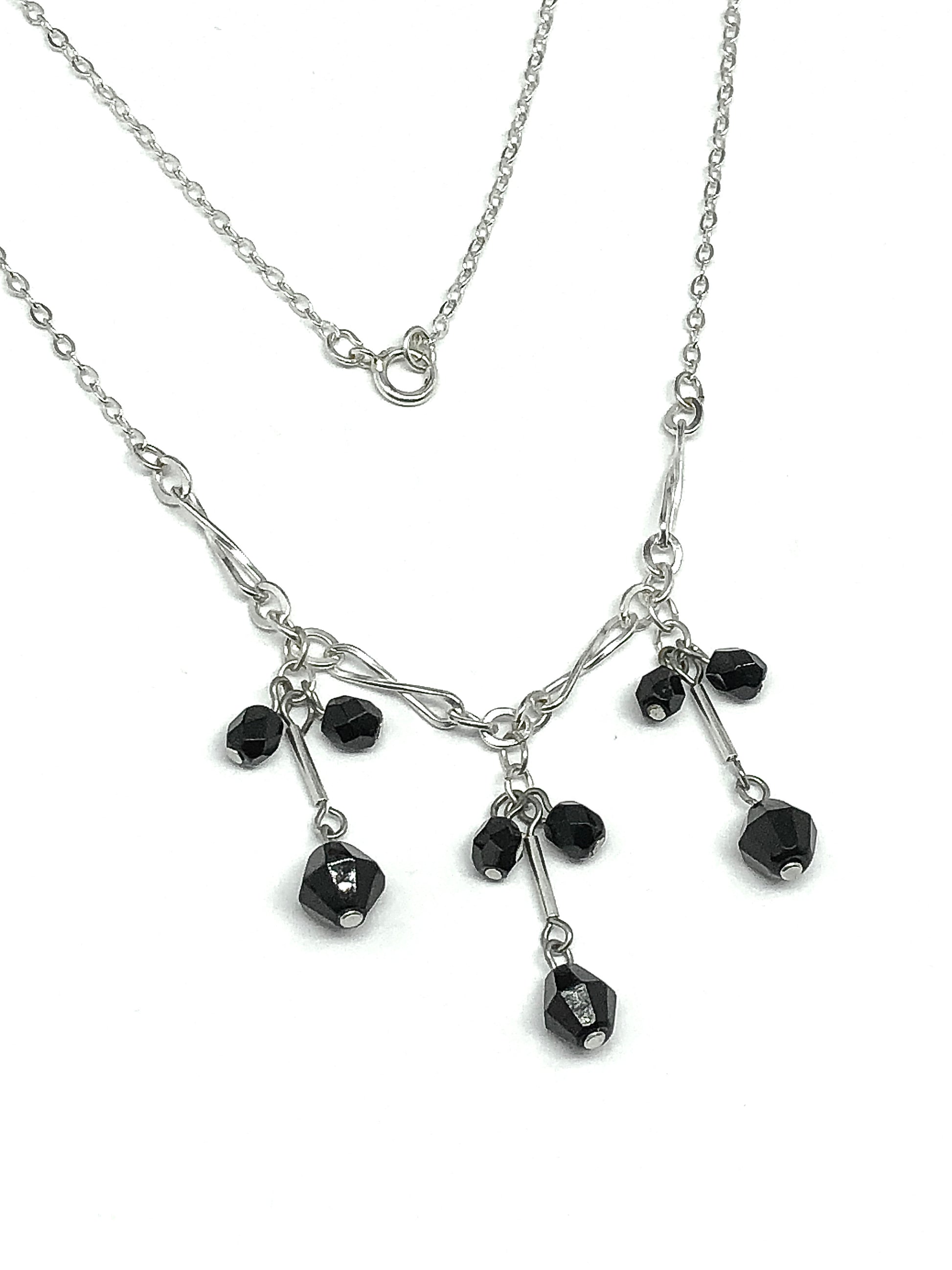 Sterling Silver 15 3/4" Twist Design Black Tassel Y-Chain Necklace | Jewelry
