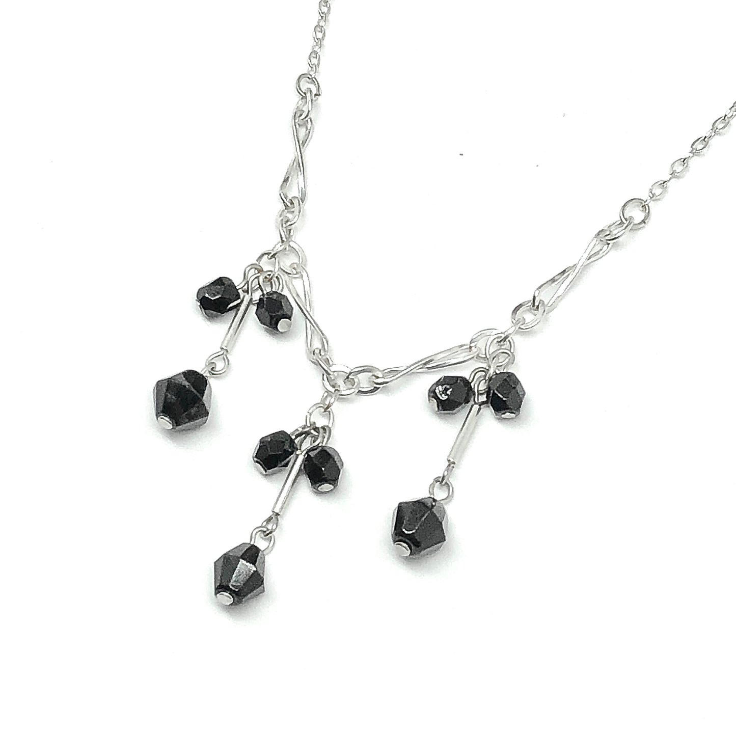 Sterling Silver 15 3/4" Twist Design Black Tassel Y-Chain Necklace | Jewelry