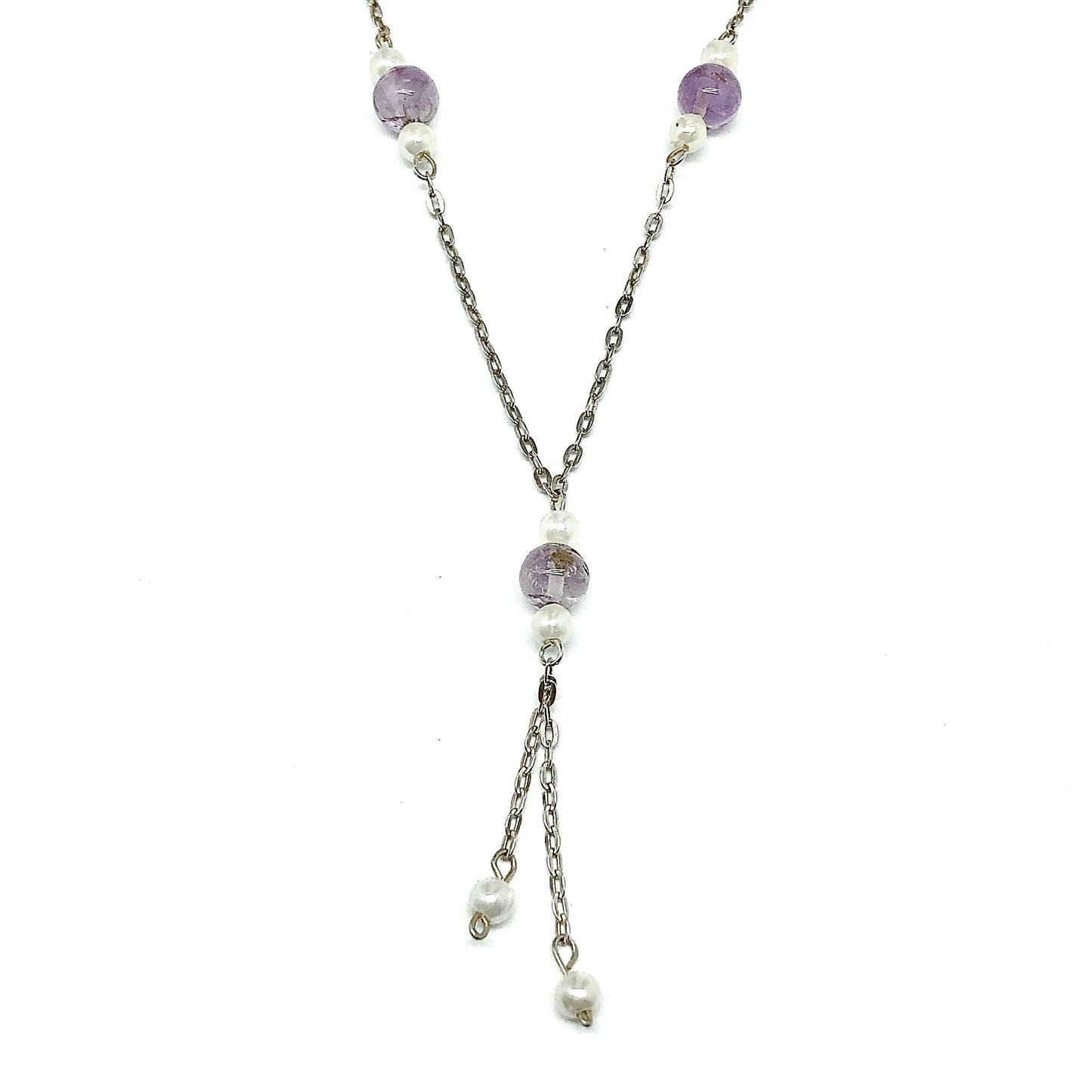 Purple Amethyst Sterling Silver Beaded Y-chain Tassel Necklace