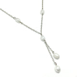 16.5" Sterling Silver White Pearl Station Y-chain Necklace