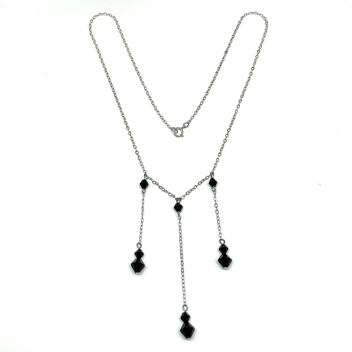 Stylish Minimalist Black Beaded Tassel Layering Y Necklace 16in
