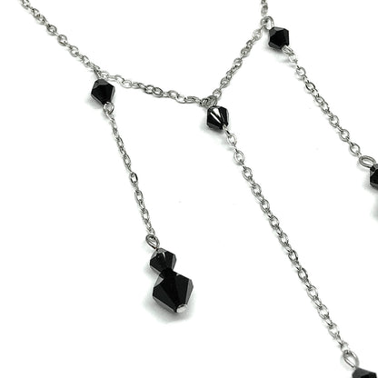 Stylish 16in Sterling Silver Black Bead Station Y Chain Necklace