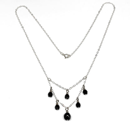 Short Sterling Silver Black Crystal Minimalist Style Station Necklace