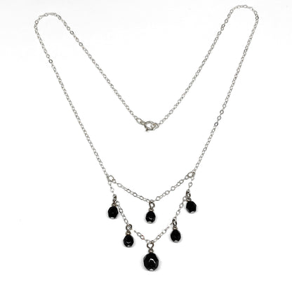 Sterling Silver Choker Necklace, 14.5" Elegant Black Crystal Drop Negligee Necklace
