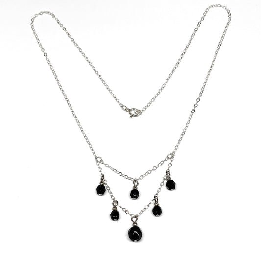 Sterling Silver Choker Necklace, 14.5" Elegant Black Crystal Drop Negligee Necklace