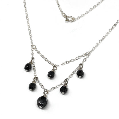 Short Sterling Silver Black Crystal Minimalist Style Necklace