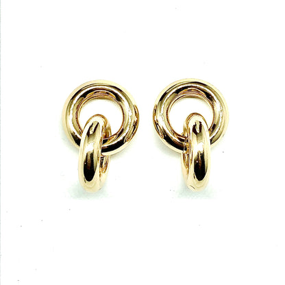 Earrings Womens 2 Ring Hoop Design Gold Drop Earrings