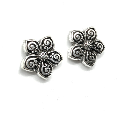 Save Big Accessorizing w/ Estate Jewelry | Womens Silver Black Scrolling Design Big Flower Earrings
