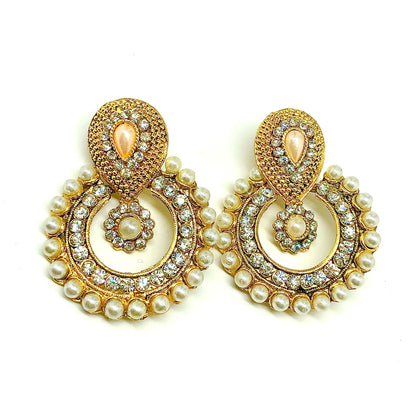 Big Bollywood Style Golden Halo Pearl Earrings