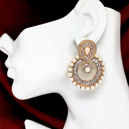 Big Bollywood Style Golden Halo Pearl Earrings