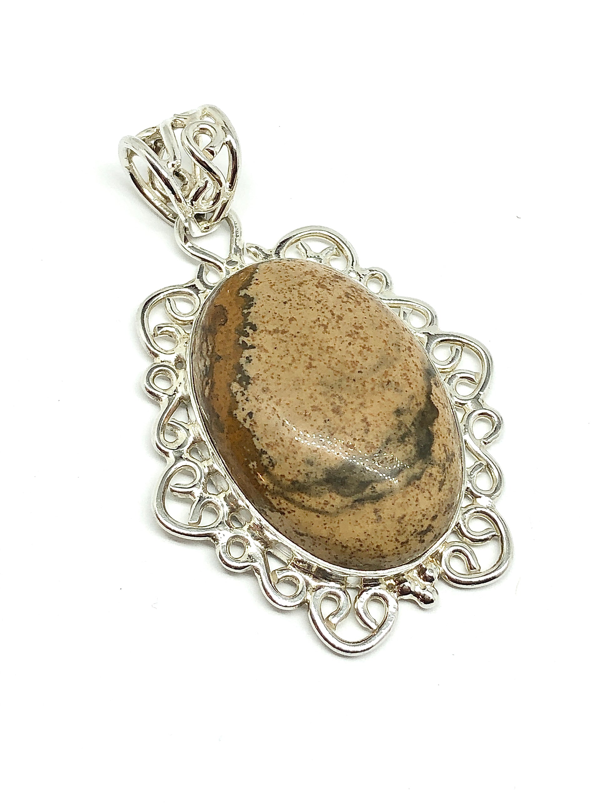 Jewelry Pendants | Genuine Sterling Silver Brown Picture Jasper Stone Pendant 