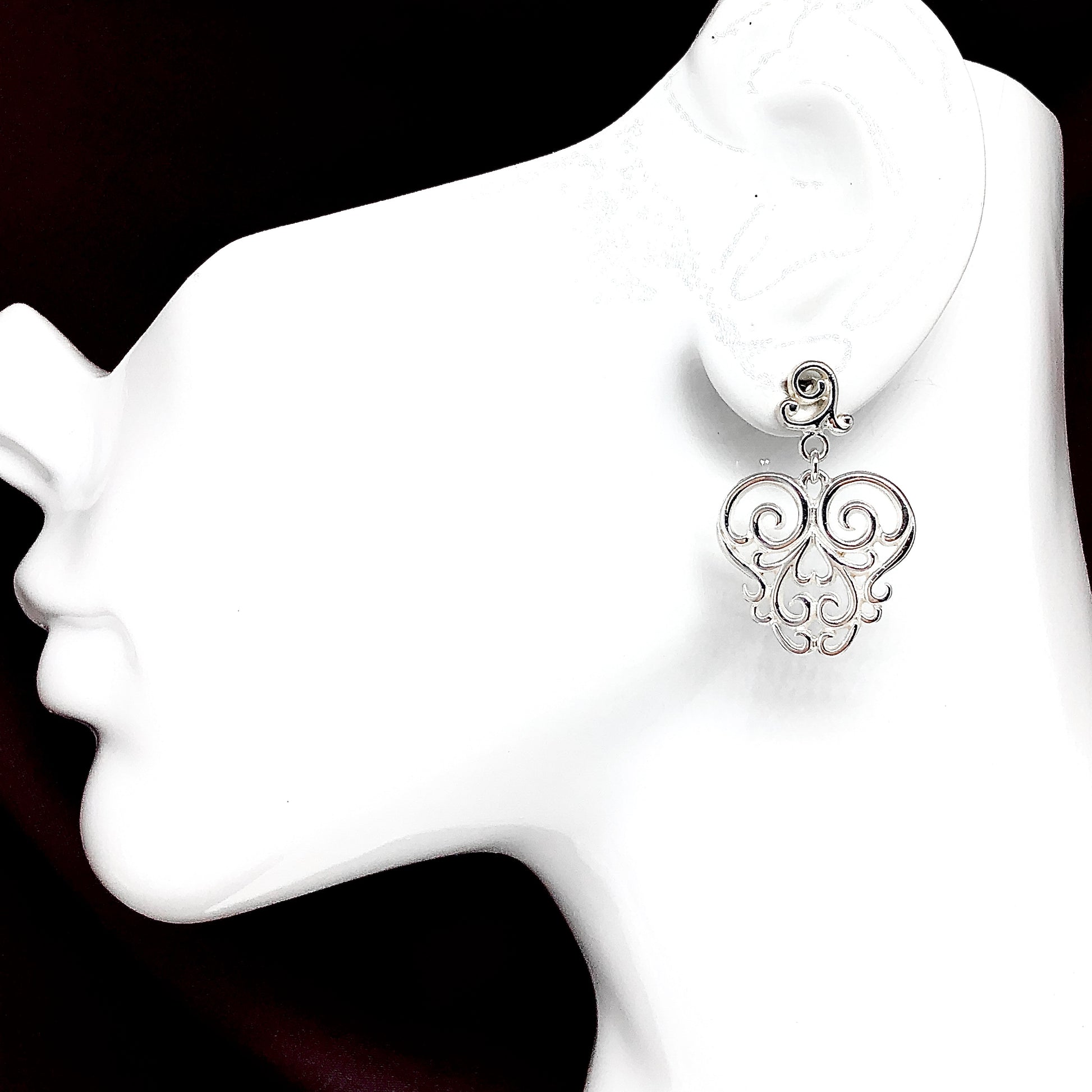 Earrings Womens | Sterling Silver Lacy Heart Design Filigree Dangle Earrings