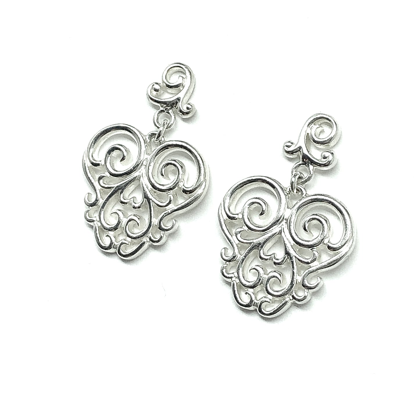 Earrings Womens | Sterling Silver Lacy Heart Design Filigree Dangle Earrings
