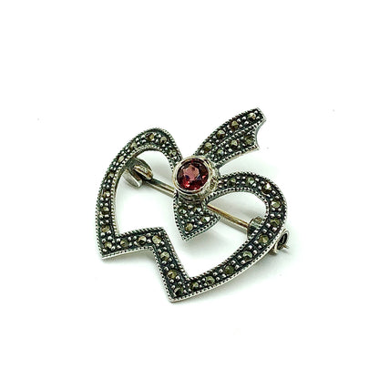 Brooches, Lapel Pins | Genuine Sterling Silver Garnet Apple Brooch / Lapel Pin | Vintage Jewelry