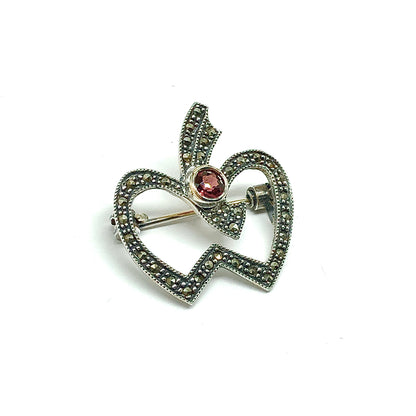 Brooches, Lapel Pins | Genuine Sterling Silver Garnet Apple Brooch / Lapel Pin | Vintage Jewelry