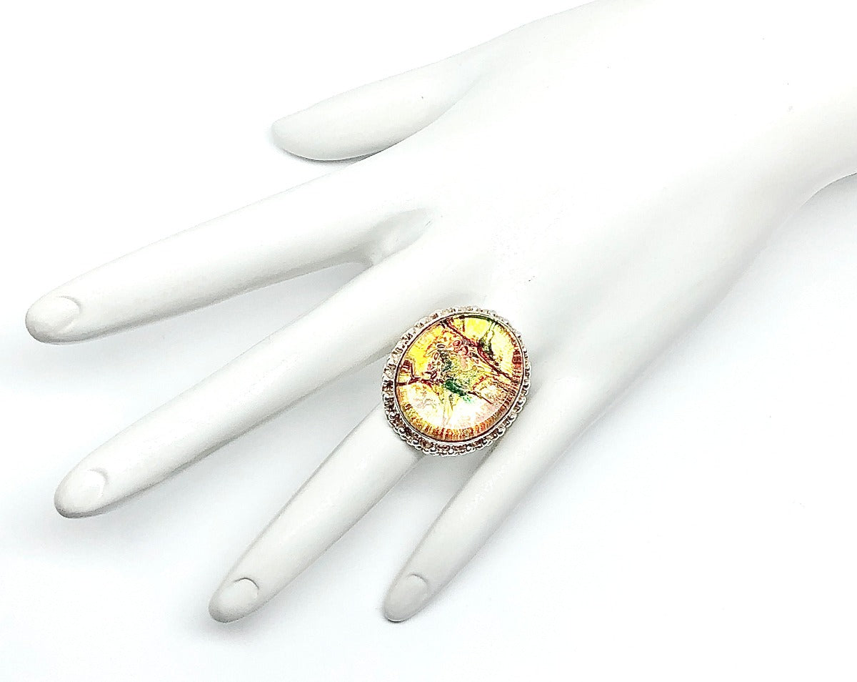Boho to Modernist Style Sterling Silver Colorful Unique Art Stone Ring