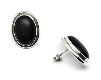 Estate Jewelry, Save & Accessorize for Less | Vintage Sterling Silver Black Stone Oval Earrings