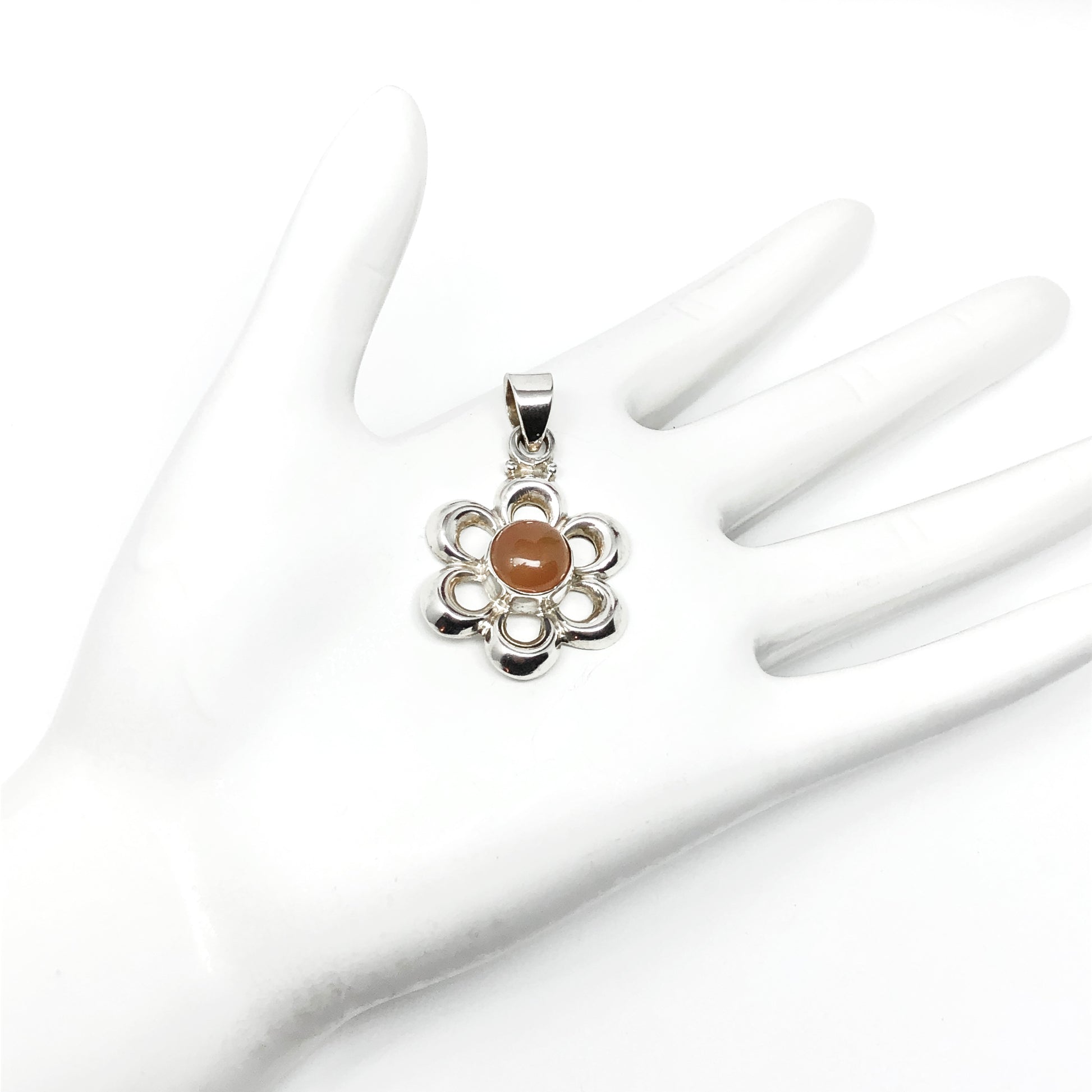 Fall Fashion - Sterling Silver Carnelian Stone Flower Pendant | Blingschlingers Jewelry online