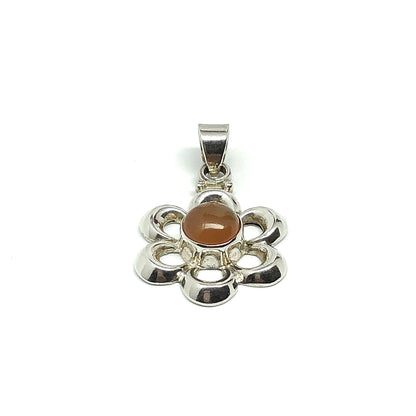 Fall Fashion - Sterling Silver Carnelian Stone Flower Pendant