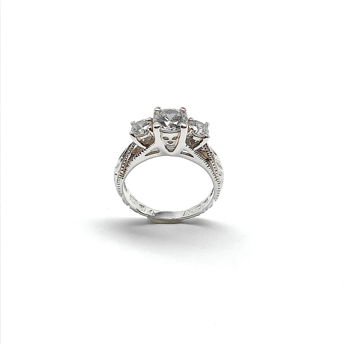 Sterling Silver 3 Stone Style Cathedral Ring sz4